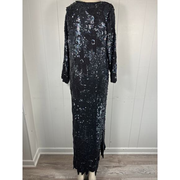 Vintage 100% silk sequin women’s Sheath Gown Dress. No brand. Size M/L - Picture 3 of 9